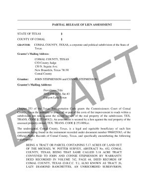 Fillable Online Partial Release Of Lien Assessment Fax Email Print