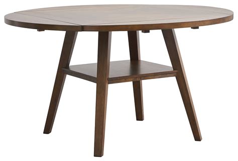 Ashley Furniture Clazidor Brown Round Drop Leaf Counter Table