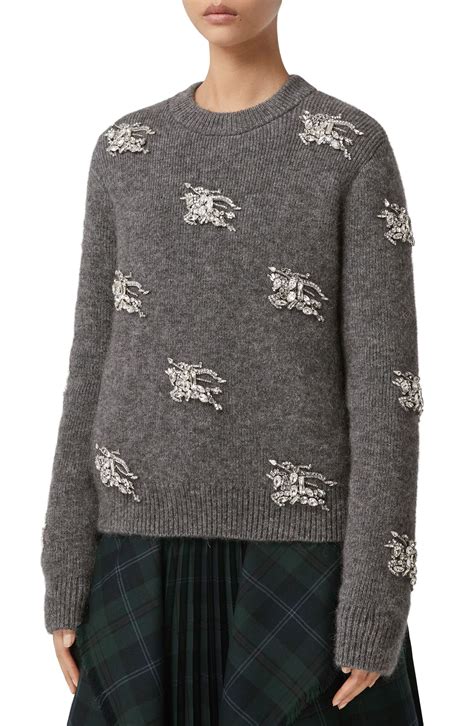 Burberry Embellished Equestrian Knight Wool Mohair Blend Sweater In