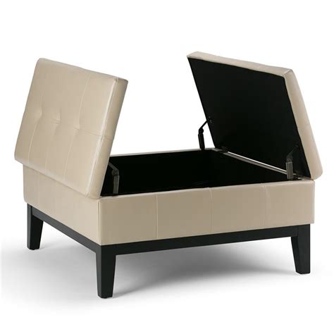 Faux Leather Coffee Table Storage Ottoman In Cream Axcot 235 Cr