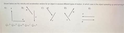 Solved Shown Below Are The Velocity And Acceleration Vectors Chegg