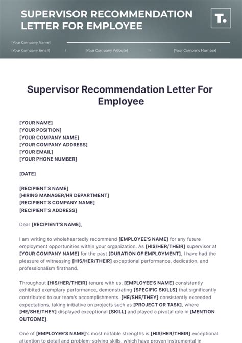 Free Supervisor Recommendation Letter For Employee Template To Edit Online
