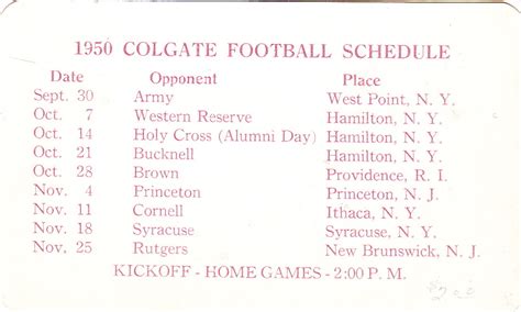 Schedules - Colgate Football Memorabilia Collection