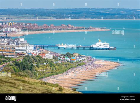 Aerial View Of Eastbourne Seafront Promenade Pier And English Channel