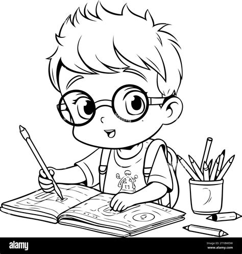 Niño haciendo tareas dibujo Imágenes de stock en blanco y negro - Alamy