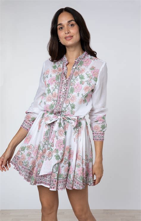 Candy Pink Rose Border Godet Dress → Juliet Dunn London