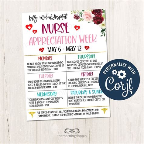 Corjl Template National Nurses Week Schedule Printable Editable Happy