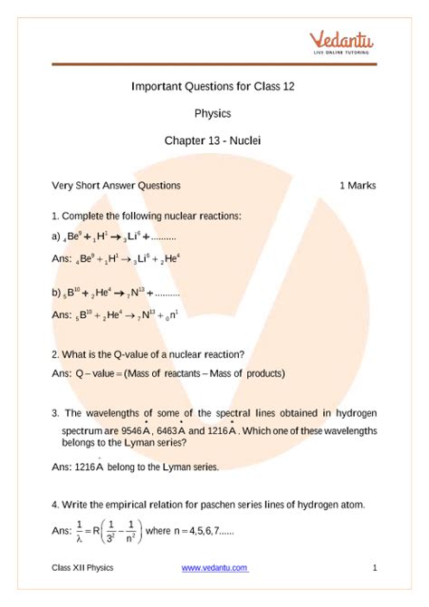 Important Questions For Cbse Class Physics Chapter Nuclei