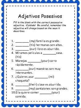 Spanish Possessive Adjectives By Lora Greenwood Tpt