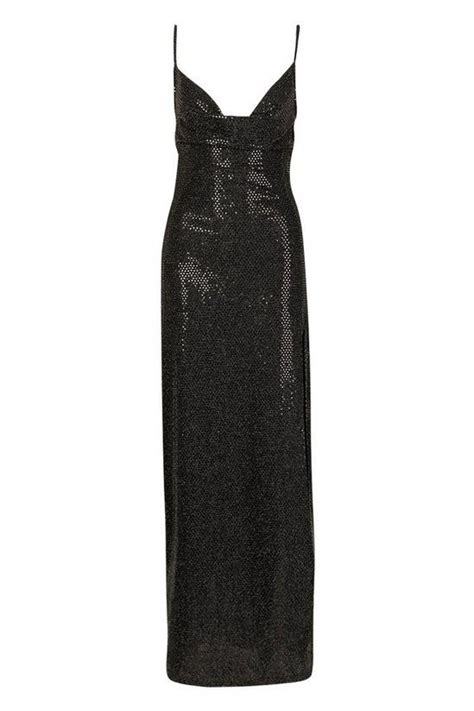 Dresses Sequin Cowl Neck High Split Maxi Party Dress Boohoo