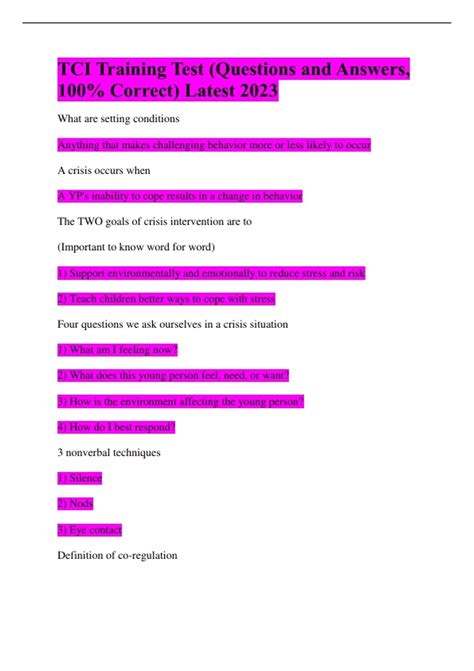 TCI Training Test Questions And Answers 100 Correct Latest 2023