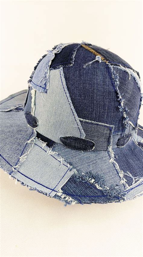 Denim Upcycled Patchwork Women Bucket Hat Wide Brim Hat For Etsy