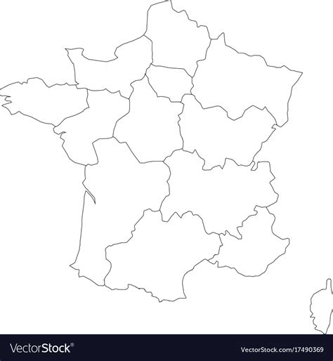 Outline map of france divided into 13 Royalty Free Vector