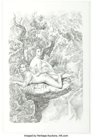 Gene Espy Naked Jungle Babes Illustration Original Art 2012 By Gene