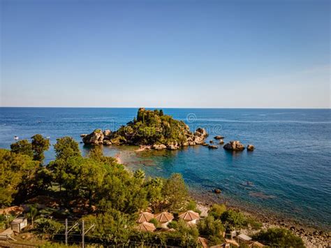 Isola Bella At Taormina Sicily Aerial View Of Island And Isola Bella