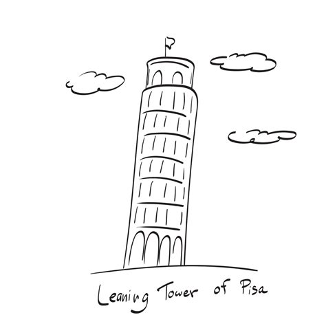 torre inclinada de pisa italia ilustración vectorial dibujada a mano