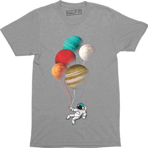 Astronaut Cosmonaut Holding Planet Moon Balloons Mens T Tee Shirt