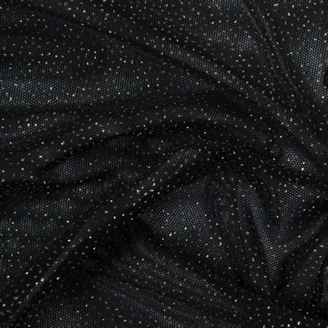 Glitter Stretch Mesh Black Gold Shine Trimmings Fabrics