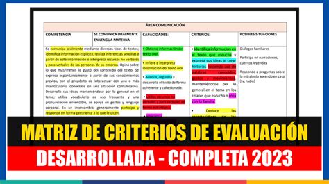 IMPORTANTE Excelente MATRIZ DE CRITERIOS DE EVALUACIÓN 2023