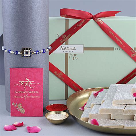 Buy Send Sneh Ethnic Evil Eye Rakhi With Kaju Katli Online Fnp