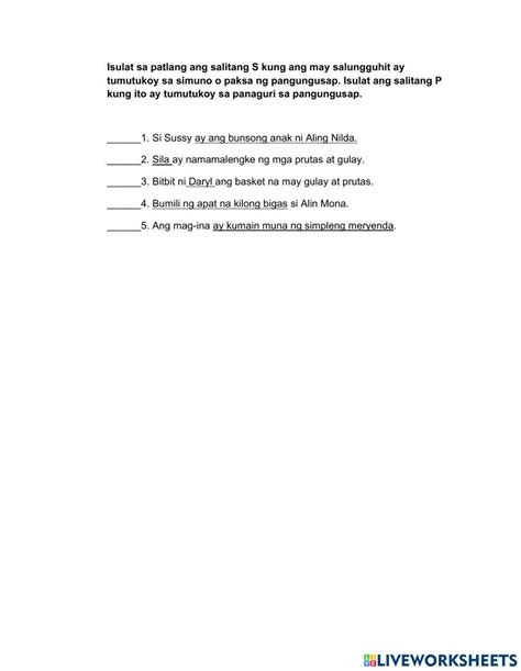 Pangungusap Interactive Worksheet Live Worksheets