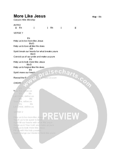 More Like Jesus Live Chords Pdf Canyon Hills Worship Praisecharts 53625 Hot Sex Picture