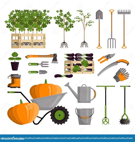 Agriculture Tools. Garden Equipment for Farming Work. Instruments for Plants Grow. Farm Harvest ...