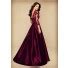 A Line V Neck Long Burgundy Satin Lace Sleeve Mother Of The Bride