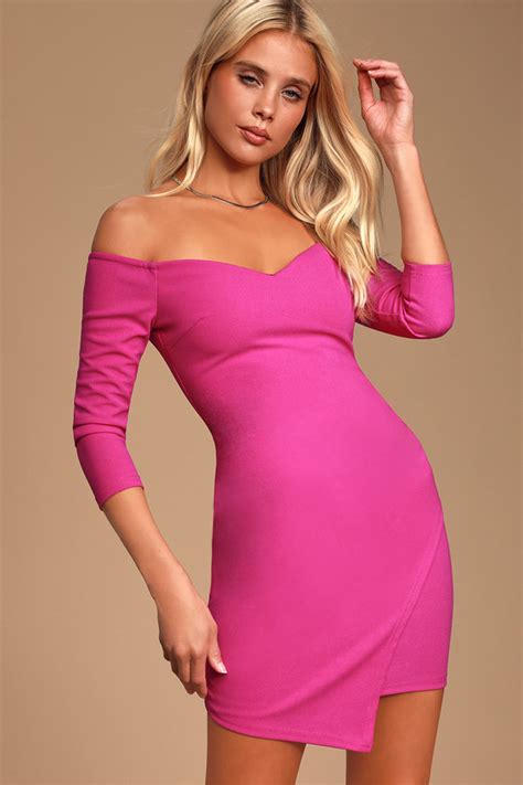 Sexy Magenta Dress Off The Shoulder Dress Ots Bodycon Dress Lulus