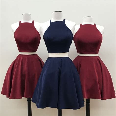 Two Piece Homecoming Dress Lace Up Sexy Burgundy Short Prom Dress Part