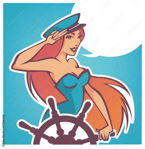 Sexy Pinup Sailor Girl With Speech Bubble Vector Illustration Stock