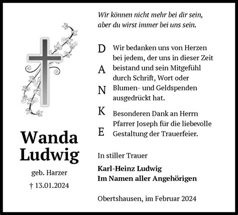 Traueranzeigen Von Wanda Ludwig Trauer Op Online De