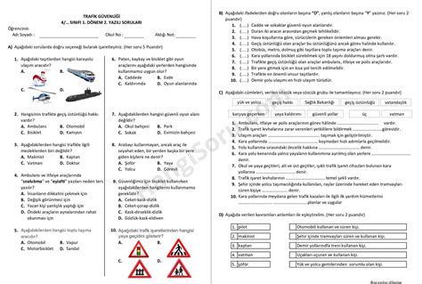 4 Sınıf Trafik Güvenliği 1 Dönem 2 Yazılı Soruları 2021 2022 Word