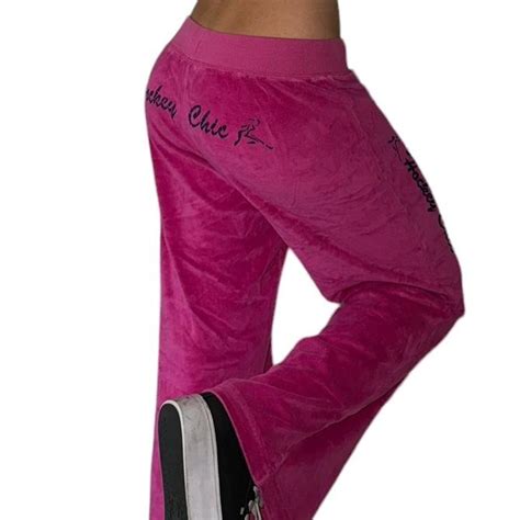 Y K Hot Pink Track Pants Velour Low Rise Wider Depop