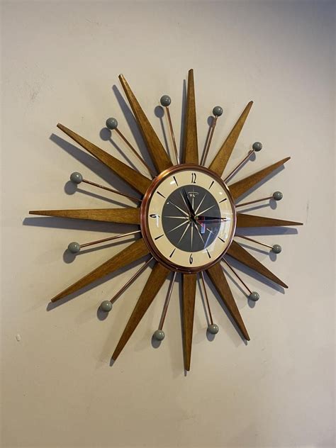 Hand Made Mid Century Style Starburst Sunburst Clock Etsy