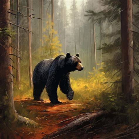 Premium Ai Image A Bear Is Walking Through A Forest With The Sun