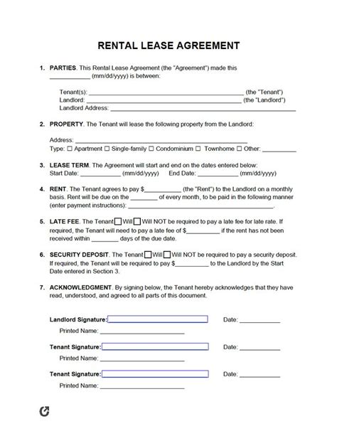 Free Simple 1 Page Rental Lease Agreement PDF WORD RTF In 2024