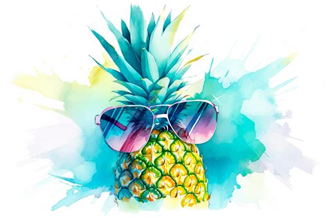 Premium Vector Vector Watercolor Banner With Pineapple In Sunglasses For Summer Celebration