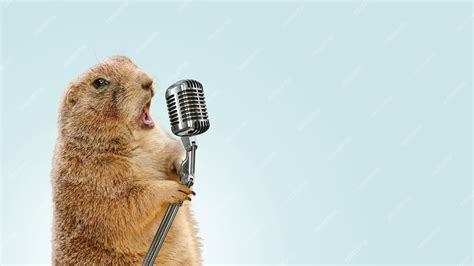 Premium Photo Funny Gopher Sings Karaoke Into A Vintage Microphone Gopher Screaming Into A