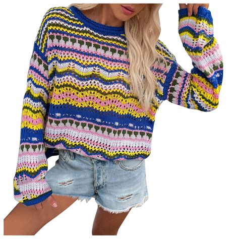 Tiqkatyck Womens Pullover Sweaters Women Long Sleeve Crop Top Crochet