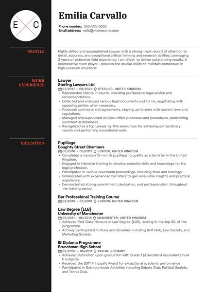 Lawyer / Advocate Resume Examples & Writing Guide 2024 | Kickresume