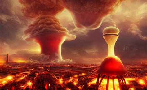 Nuclear Explosion With Realistic Nuclear Mushroom In Stable Diffusion