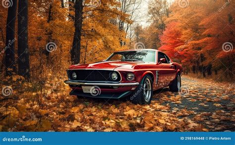 American Muscle Car in the Autumn Forest Stock Photo - Image of autumn ...