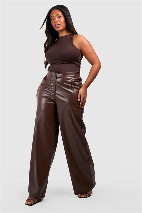 Plus Pu Wide Leg Pants Boohoo Usa