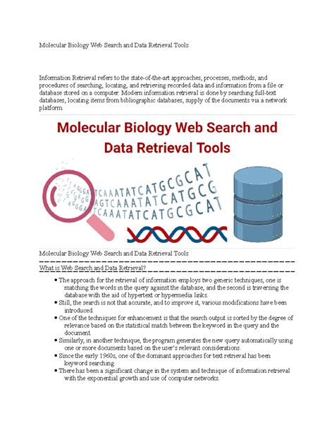 Molecular Biology Web Search and Data Retrieval Tools - Molecular