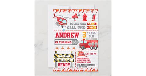 Modern Fire Fighter Station Rescue Truck Flames Invitation Zazzle
