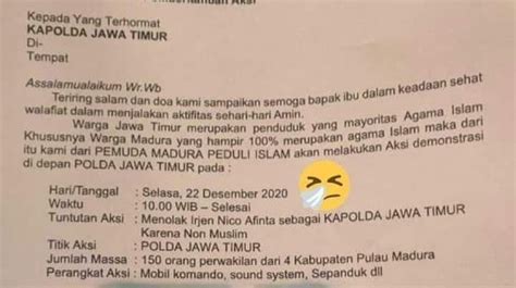 Beredar Surat Pemberitahuan Aksi Penolakan Kapolda Jatim Karena Non Muslim