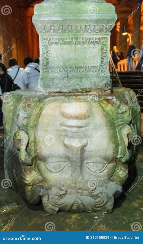 Istanbul Turkey A Marble Medusa Head Sculpture Used As A