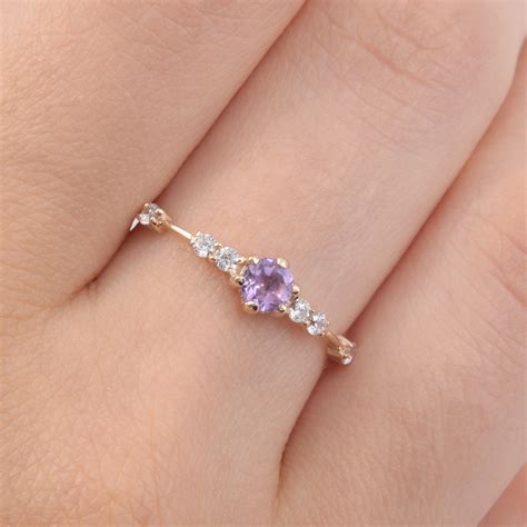 14k Solid Rose Gold Dainty Elegant Amethyst Promise Ring For Etsy