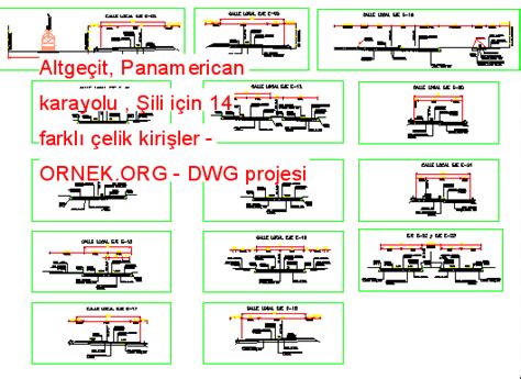 Altgeçit Panamerican karayolu Şili için 14 farklı çelik kirişler dwg